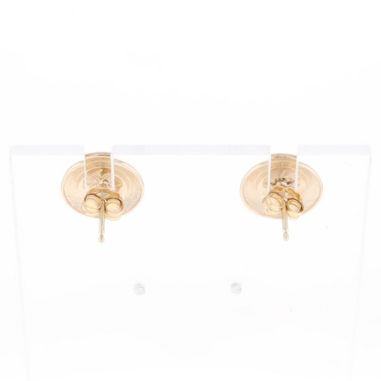 Gold Quartz Earrings Round Inlaid Design