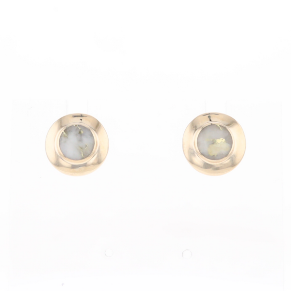 Gold Quartz Earrings Round Inlaid Design