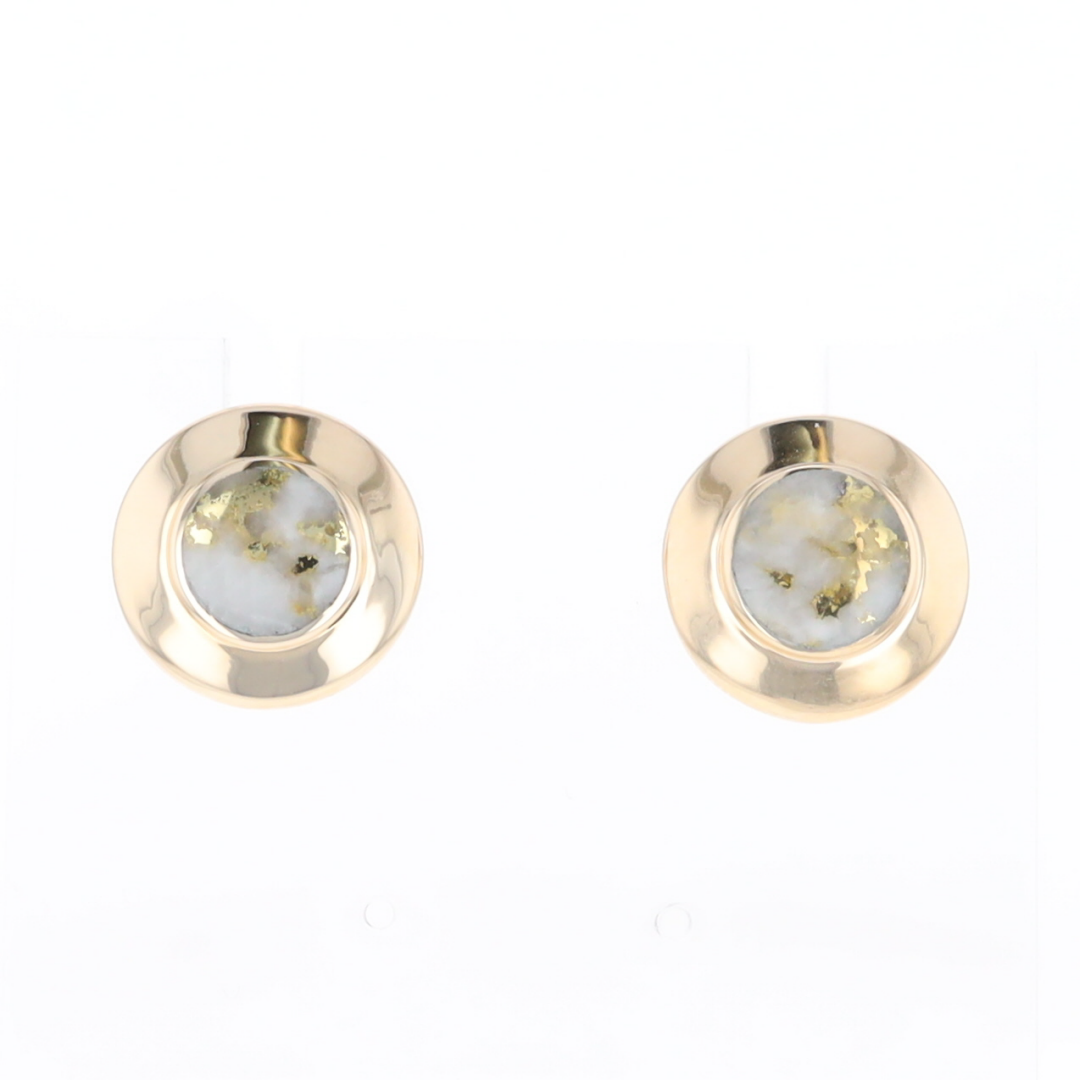 Superior Quality Gold Quartz Inlaid Circle Stud Earrings