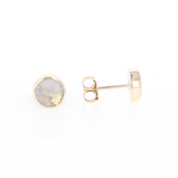 Gold Quartz Earrings Round Inlaid Studs