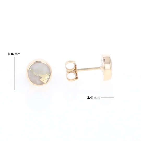 Gold Quartz Earrings Round Inlaid Studs