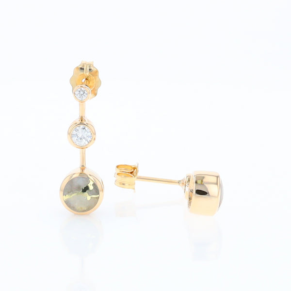 Gold Quartz Round Inlay with Diamond Accents Stud Earrings G1
