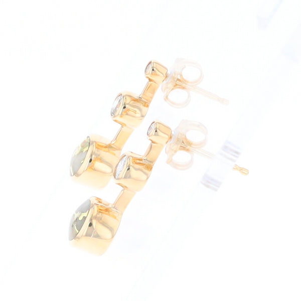 Gold Quartz Round Inlay with Diamond Accents Stud Earrings G1