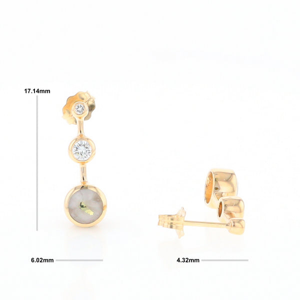 Gold Quartz Round Inlay with Diamond Accents Stud Earrings G2