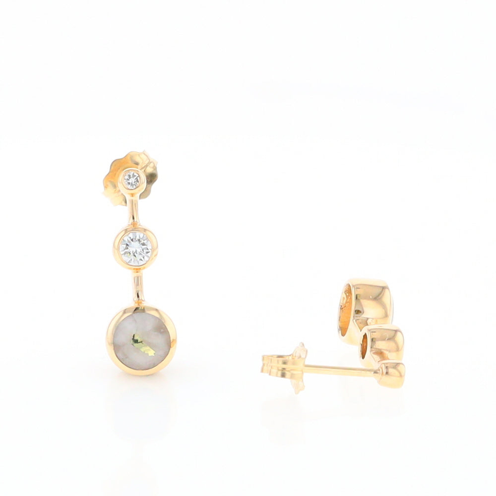 Gold Quartz Round Inlay with Diamond Accents Stud Earrings G2