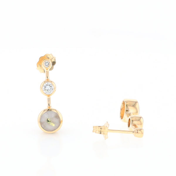 Gold Quartz Round Inlay with Diamond Accents Stud Earrings G2