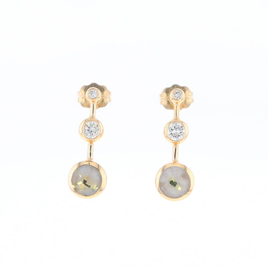 Gold Quartz Round Inlay with Diamond Accents Stud Earrings G2