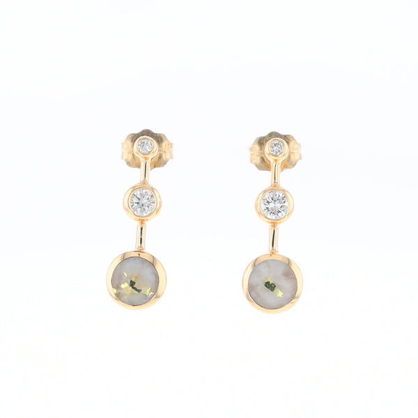 Gold Quartz Round Inlay with Diamond Accents Stud Earrings G2