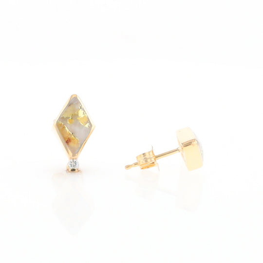 Diamond-Shaped Gold Quartz Inlaid Earrings - G2