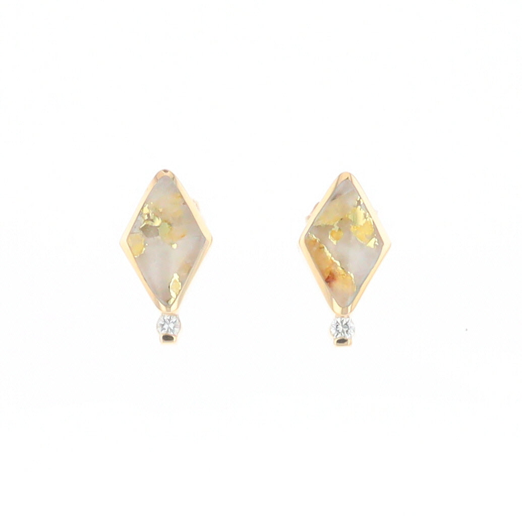 Diamond-Shaped Gold Quartz Inlaid Earrings - G2