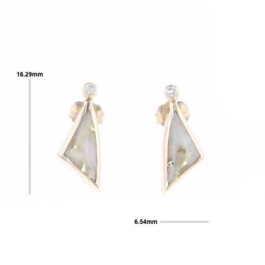 Gold Quartz Earrings Triangle Shape Inlaid with .04ct Round Diamonds - G2