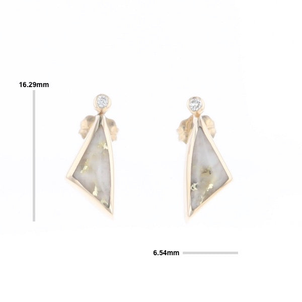 Gold Quartz Earrings Triangle Shape Inlaid with .04ct Round Diamonds - G2