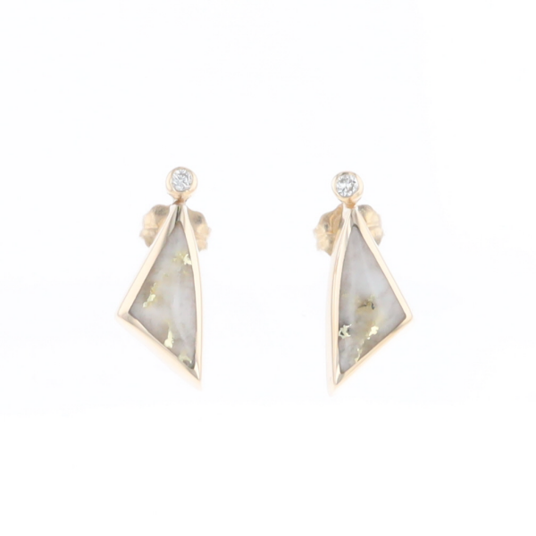 Gold Quartz Earrings Triangle Shape Inlaid with .04ct Round Diamonds - G2