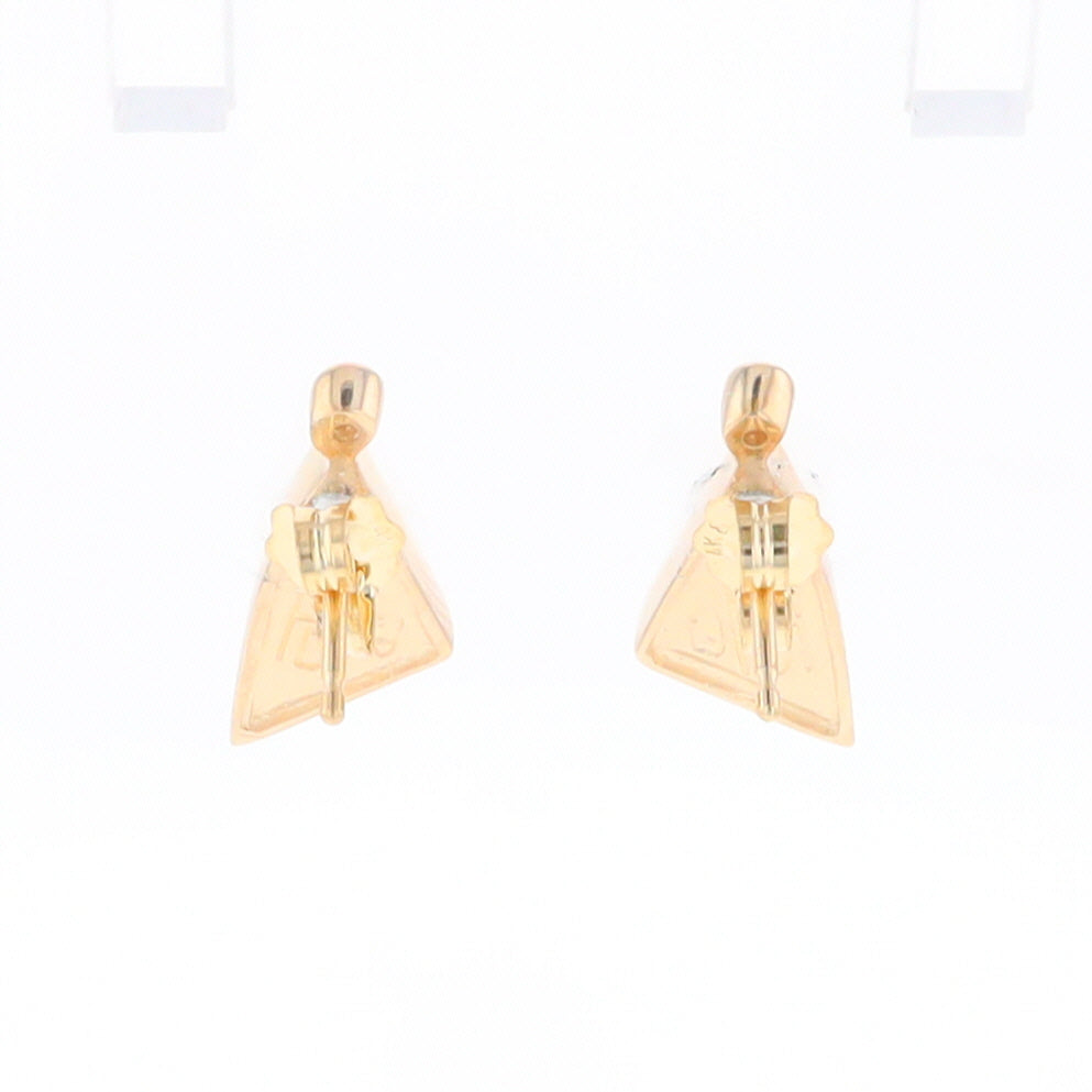 Gold Quartz Earrings Triangle Shape Inlaid with .04ct Round Diamonds - G2