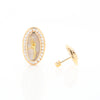 Gold Quartz Earrings Oval Inlaid Design .73ctw Round Diamonds Halo