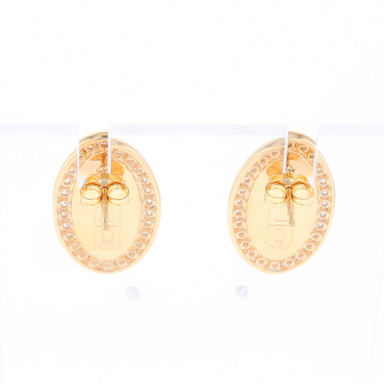 Gold Quartz Earrings Oval Inlaid Design .73ctw Round Diamonds Halo