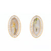 Gold Quartz Earrings Oval Inlaid Design .73ctw Round Diamonds Halo