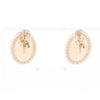 Gold Quartz Earrings Oval Inlaid Design .73ctw Round Diamonds Halo G2