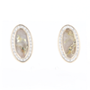 Gold Quartz Earrings Oval Inlaid Design .73ctw Round Diamonds Halo G2