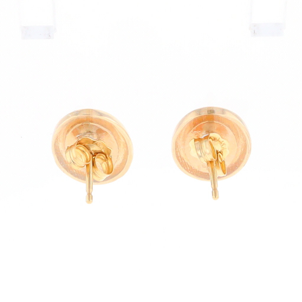 Gold Quartz Earrings Oval Inlaid Design Studs G2