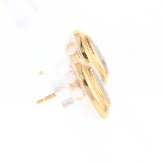 Gold Quartz Earrings Oval Inlaid Design Studs G2