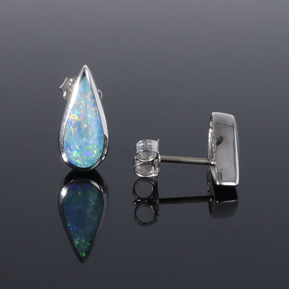 Opal Earrings Tear Drop Inlaid Design Studs