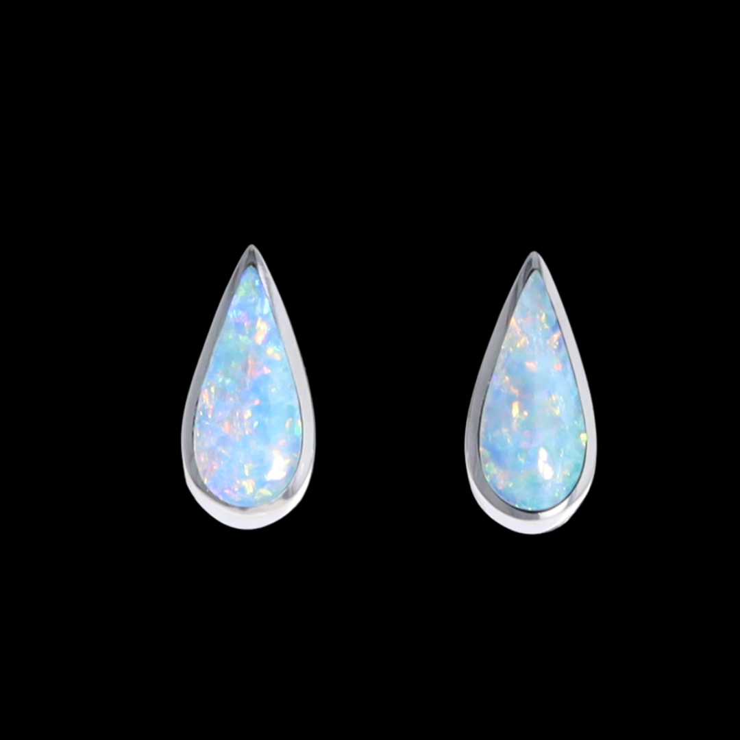Opal Earrings Tear Drop Inlaid Design Studs