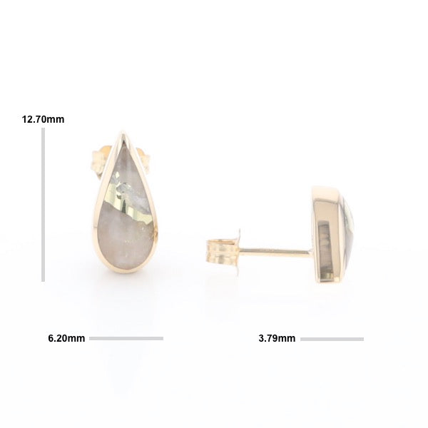 Gold Quartz Earrings Tear Drop Inlaid Studs