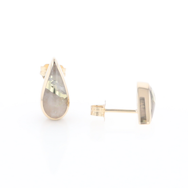 Gold Quartz Earrings Tear Drop Inlaid Studs