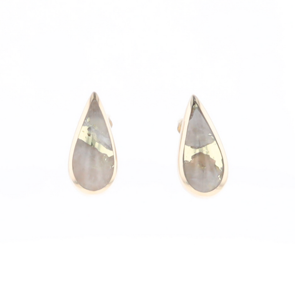 Gold Quartz Earrings Tear Drop Inlaid Studs