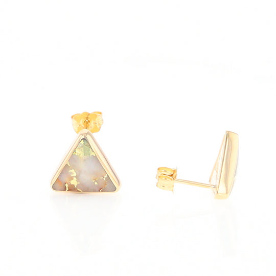 Gold Quartz Earrings Triangle Inlaid Studs - G2