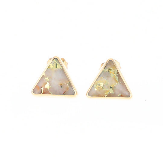 Gold Quartz Earrings Triangle Inlaid Studs - G2