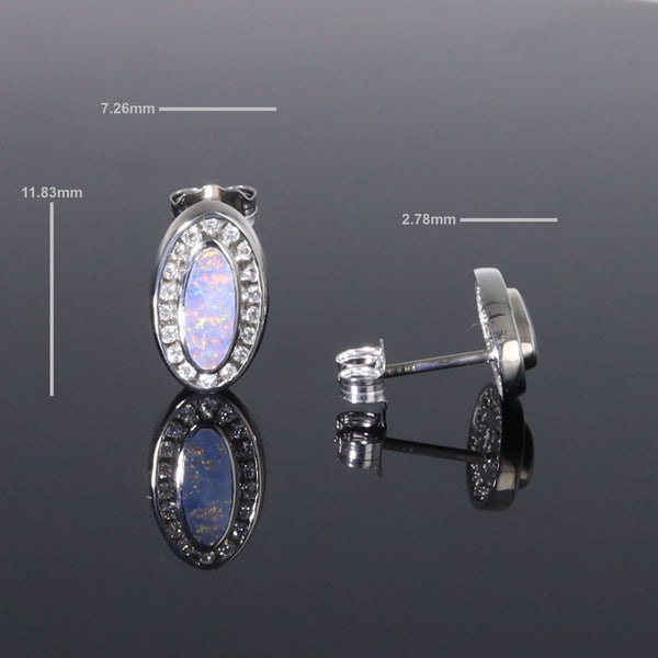 Opal Earrings Oval Inlaid with .25ctw Round Diamond Halo Studs