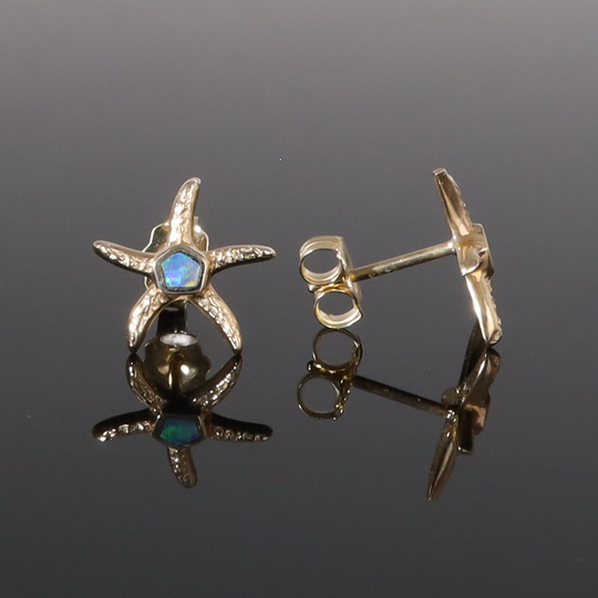 Opal Earrings Inlaid Realistic Star Fish Design Studs