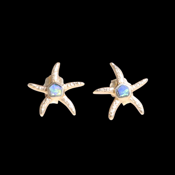 Opal Earrings Inlaid Realistic Star Fish Design Studs