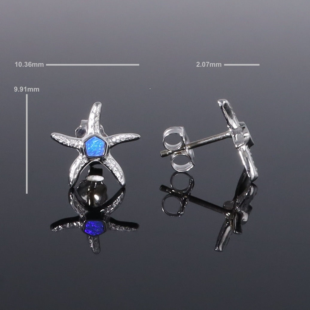 Opal Earrings Inlaid Realistic Star Fish Design