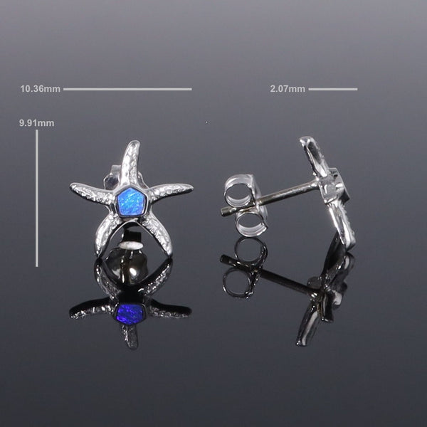 Opal Earrings Inlaid Realistic Star Fish Design