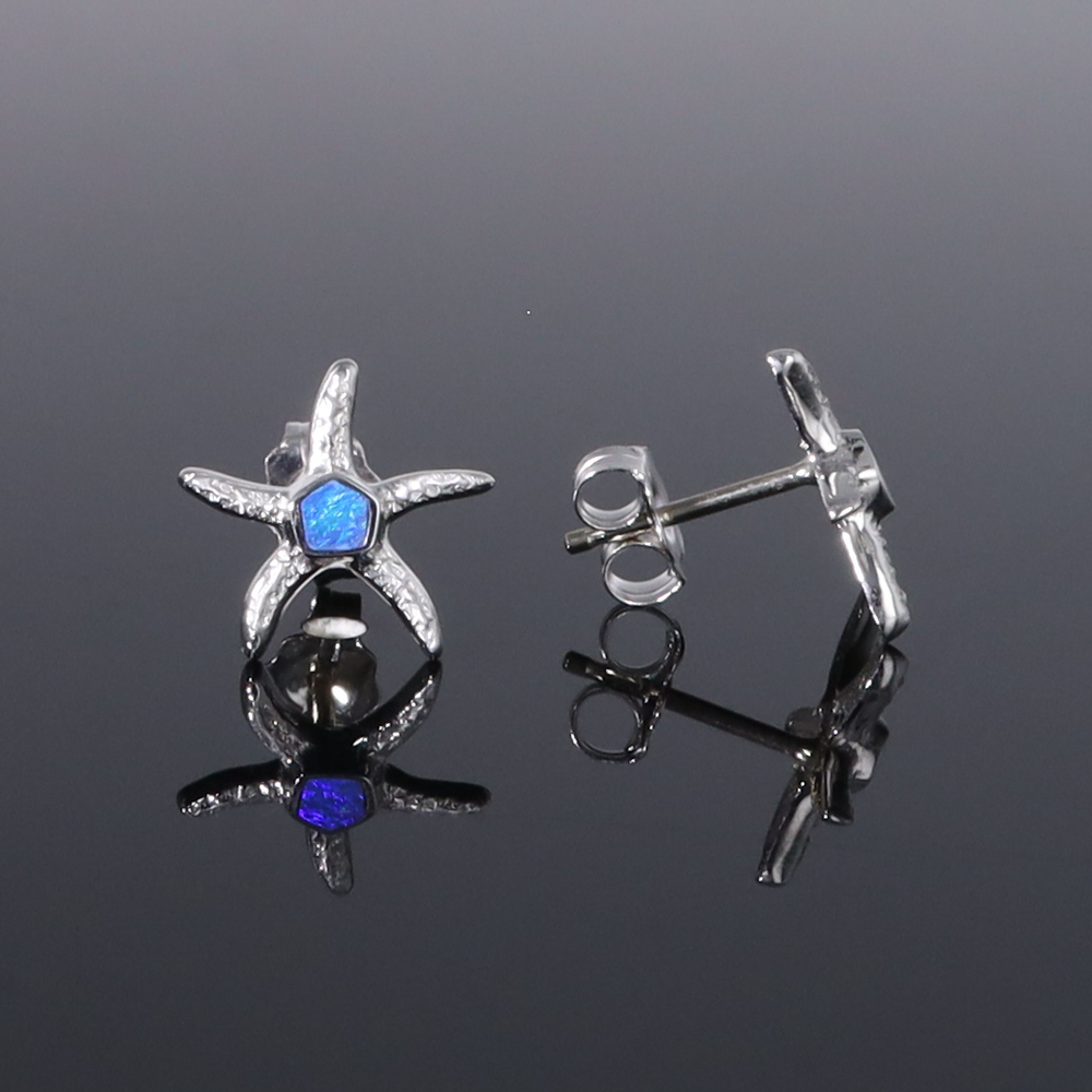 Opal Earrings Inlaid Realistic Star Fish Design
