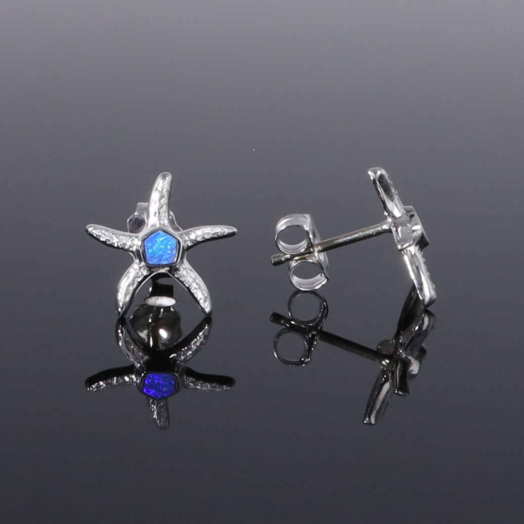 Opal Earrings Inlaid Realistic Star Fish Design