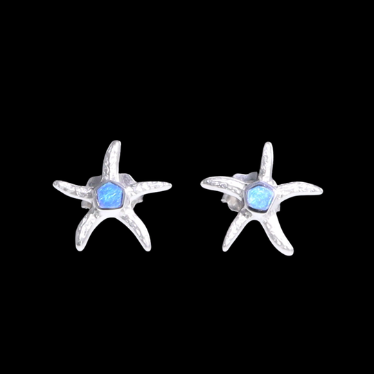 Opal Earrings Inlaid Realistic Star Fish Design