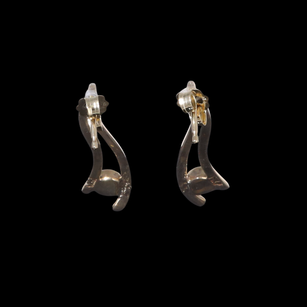 Opal Earrings Round Inlaid Double Curved Bar Design Studs