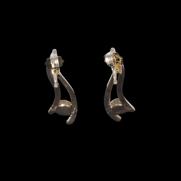 Opal Earrings Round Inlaid Double Curved Bar Design Studs