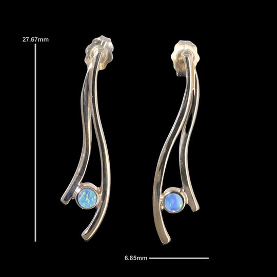 Opal Earrings Round Inlaid Double Curved Bar Design Studs