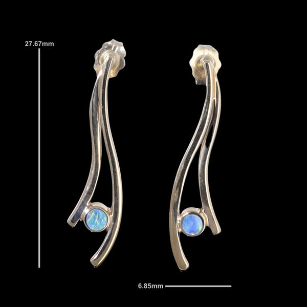 Opal Earrings Round Inlaid Double Curved Bar Design Studs