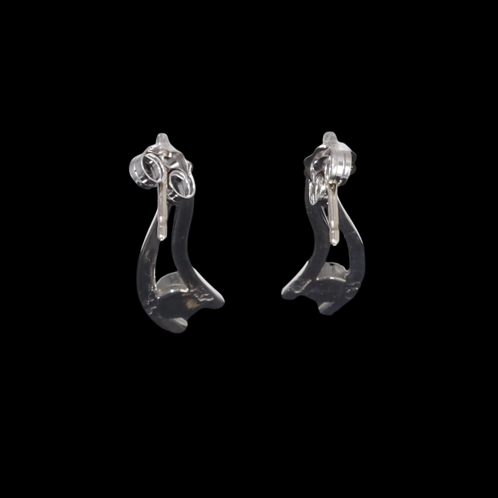 Opal Earrings Round Inlaid Double Curved Bar Design Studs