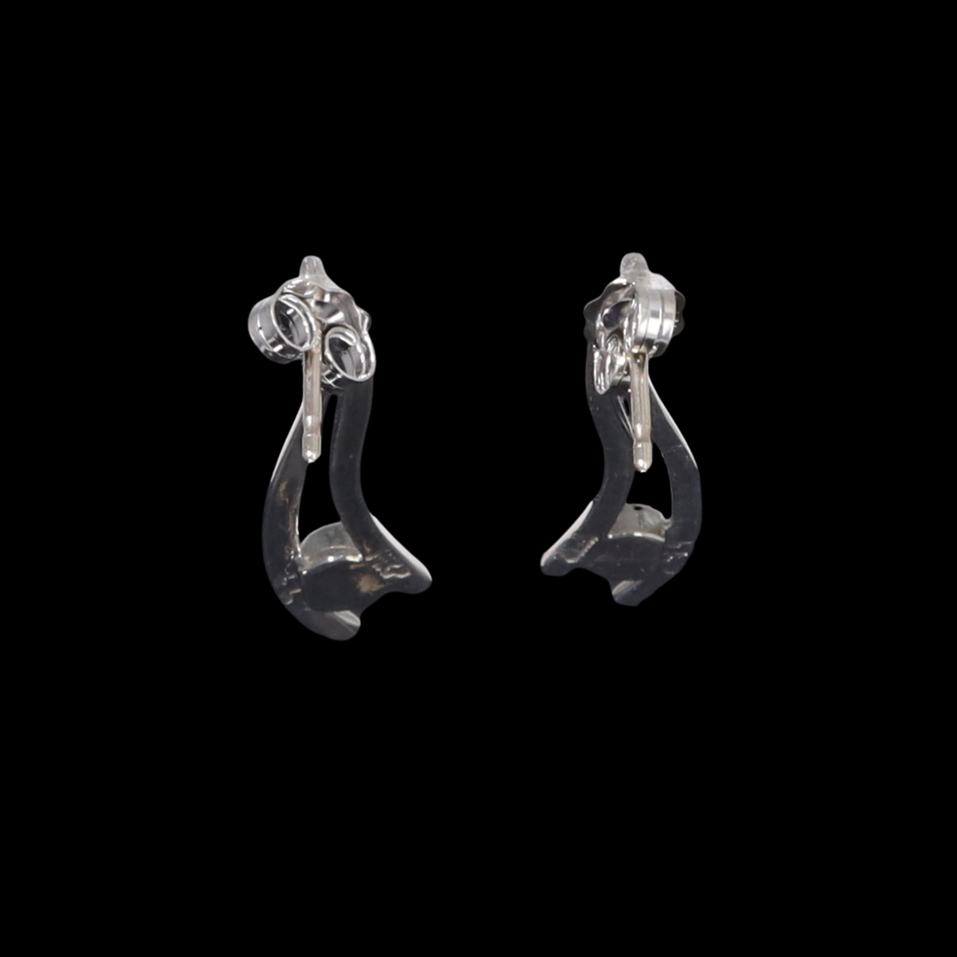 Opal Earrings Round Inlaid Double Curved Bar Design Studs