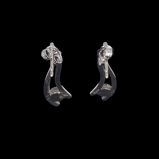 Opal Earrings Round Inlaid Double Curved Bar Design Studs