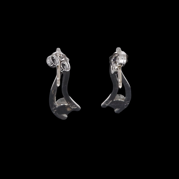 Opal Earrings Round Inlaid Double Curved Bar Design Studs
