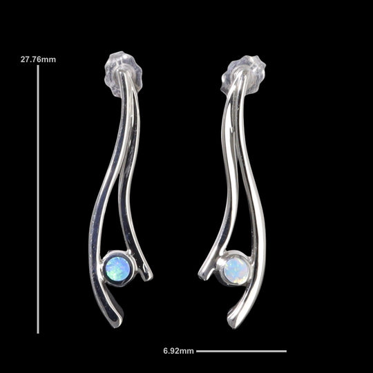 Opal Earrings Round Inlaid Double Curved Bar Design Studs