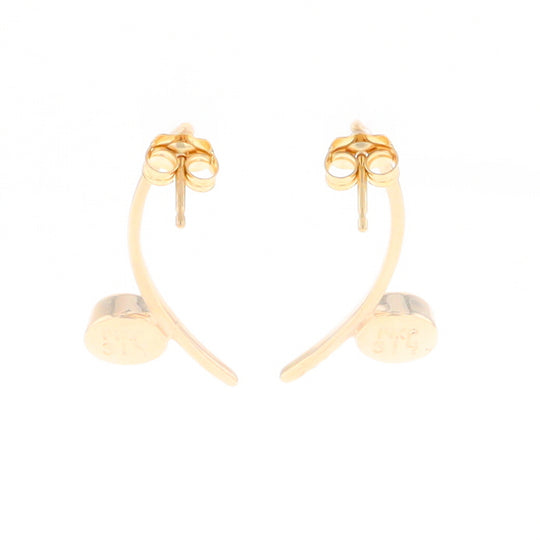 Gold Quartz Earrings Round Inlaid Curved Bar Design